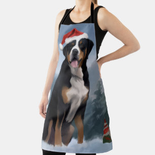Greater Swiss Mountain Dog in Snow Christmas Apron