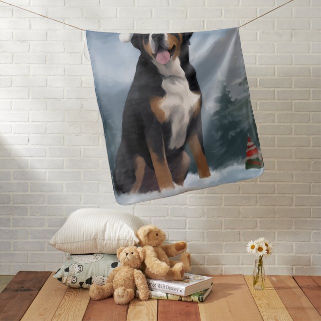 Greater Swiss Mountain Dog in Snow Christmas  Baby Blanket (In Situ)