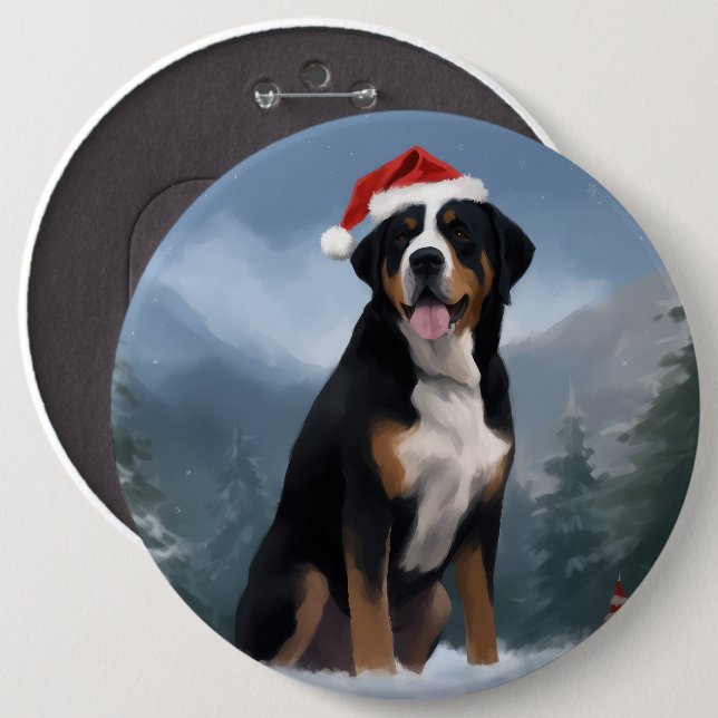 Greater Swiss Mountain Dog in Snow Christmas  Button (Front & Back)