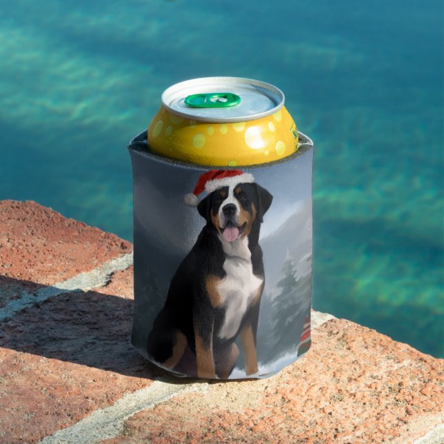 Greater Swiss Mountain Dog in Snow Christmas  Can Cooler (In Situ Pool)