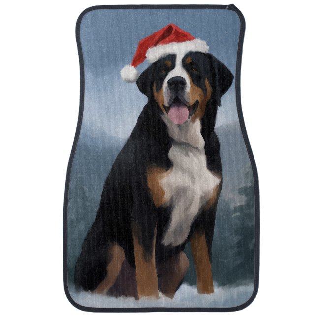 Greater Swiss Mountain Dog in Snow Christmas  Car Floor Mat (Front)