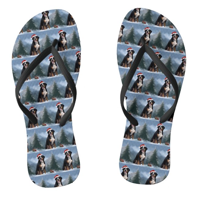Greater Swiss Mountain Dog in Snow Christmas  Flip Flops (Footbed)
