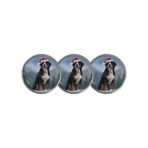 Greater Swiss Mountain Dog in Snow Christmas  Golf Ball Marker