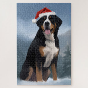 Greater Swiss Mountain Dog in Snow Christmas Jigsaw Puzzle