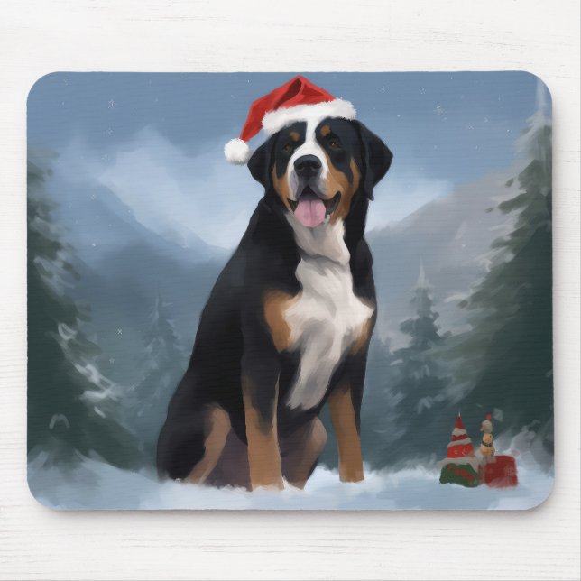 Greater Swiss Mountain Dog in Snow Christmas  Mouse Pad (Front)