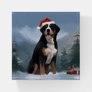 Greater Swiss Mountain Dog in Snow Christmas  Paperweight