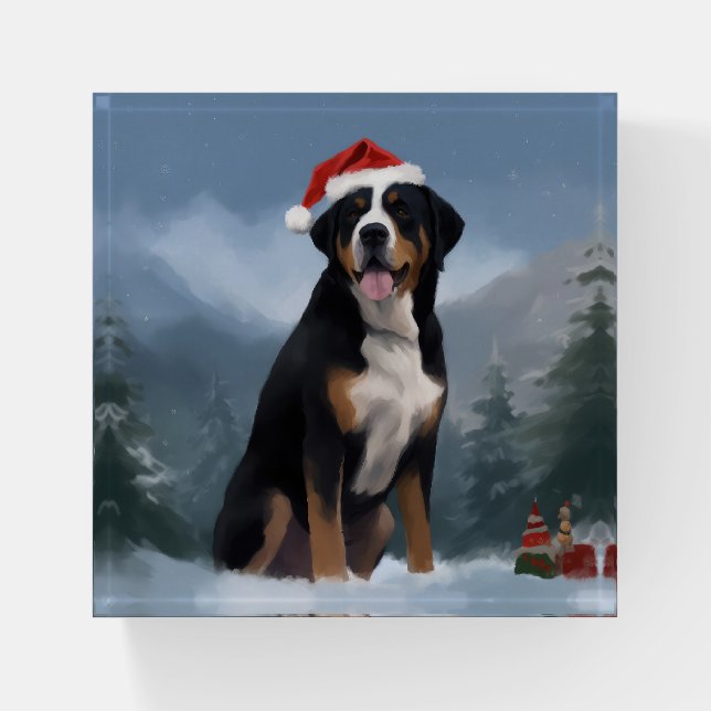 Greater Swiss Mountain Dog in Snow Christmas  Paperweight (Front)