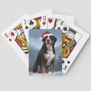 Greater Swiss Mountain Dog in Snow Christmas Poker Cards