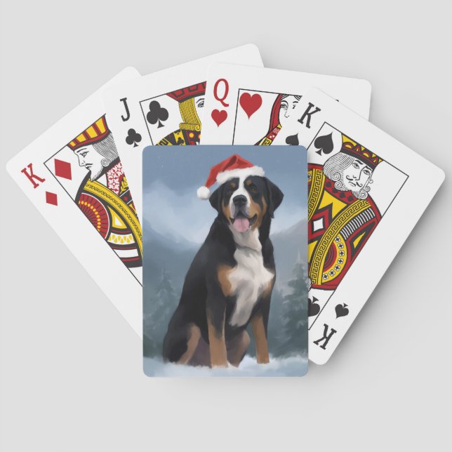 Greater Swiss Mountain Dog in Snow Christmas  Poker Cards (Back)