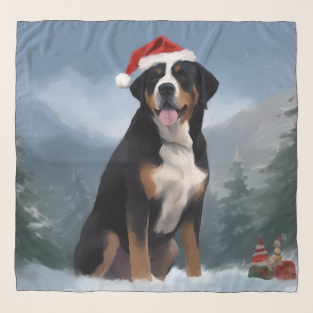 Greater Swiss Mountain Dog in Snow Christmas  Scarf (Front)