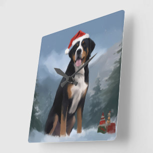 Greater Swiss Mountain Dog in Snow Christmas Square Wall Clock