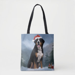 Greater Swiss Mountain Dog in Snow Christmas Tote Bag