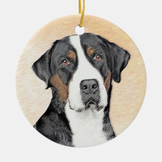 Greater Swiss Mountain Dog Painting - Original Art Ceramic Ornament (Front)