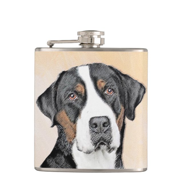 Greater Swiss Mountain Dog Painting - Original Art Flask (Front)