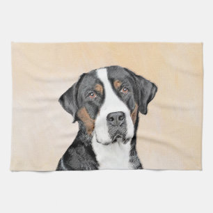 Greater Swiss Mountain Dog Painting - Original Art Kitchen Towel