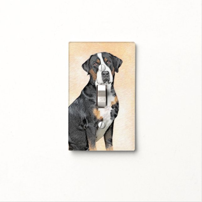 Greater Swiss Mountain Dog Painting - Original Art Light Switch Cover (In Situ)