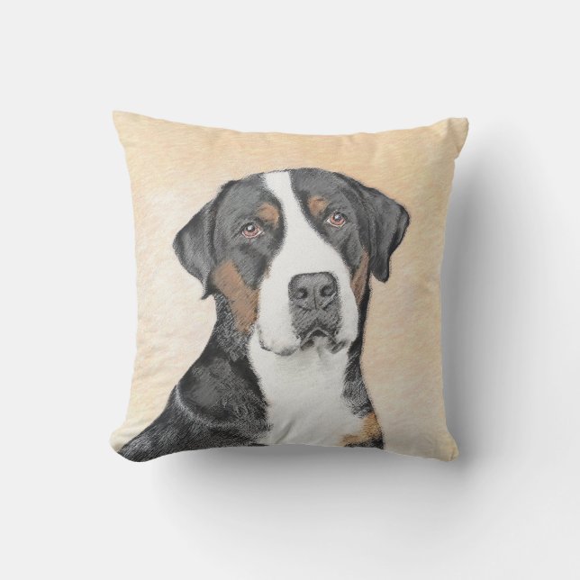 Greater Swiss Mountain Dog Painting - Original Art Outdoor Pillow (Front)