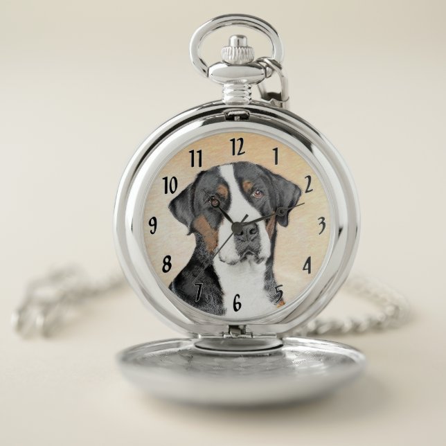 Greater Swiss Mountain Dog Painting - Original Art Pocket Watch (Inside)