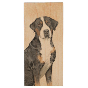Greater Swiss Mountain Dog Painting - Original Art Wood Flash Drive