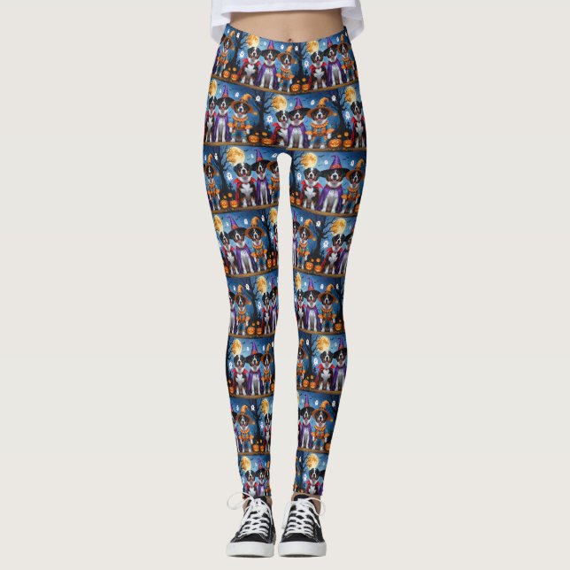 Greater Swiss Mountain Dog Pumpkin Halloween Funny Leggings (Front)