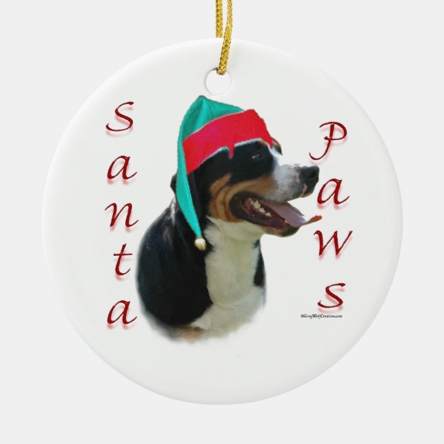 Greater Swiss Mountain Dog Santa Paws Ceramic Ornament (Front)