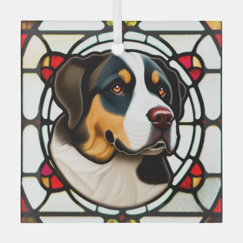 Greater Swiss Mountain Dog Stained Glass Glass Ornament