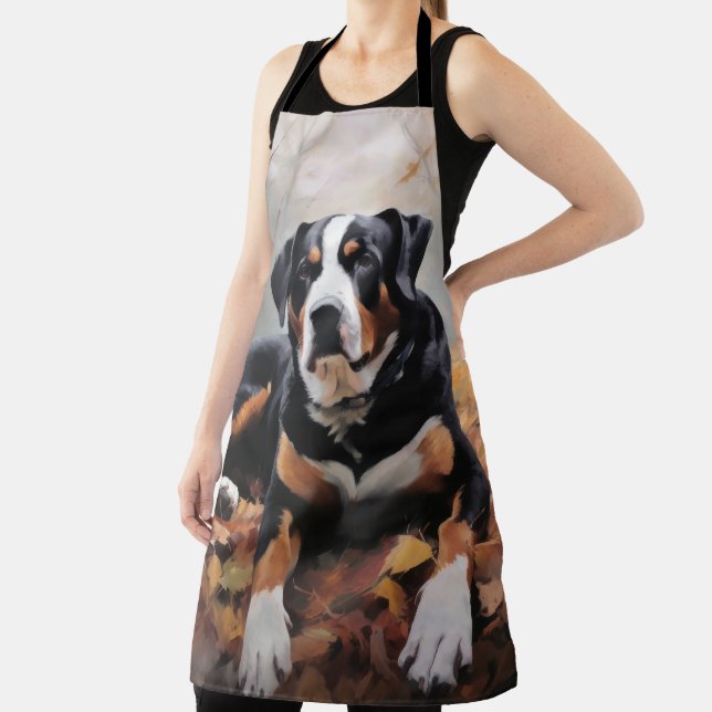 Greater Swiss Mountain  in Autumn Leaves Fall Apron (Insitu)