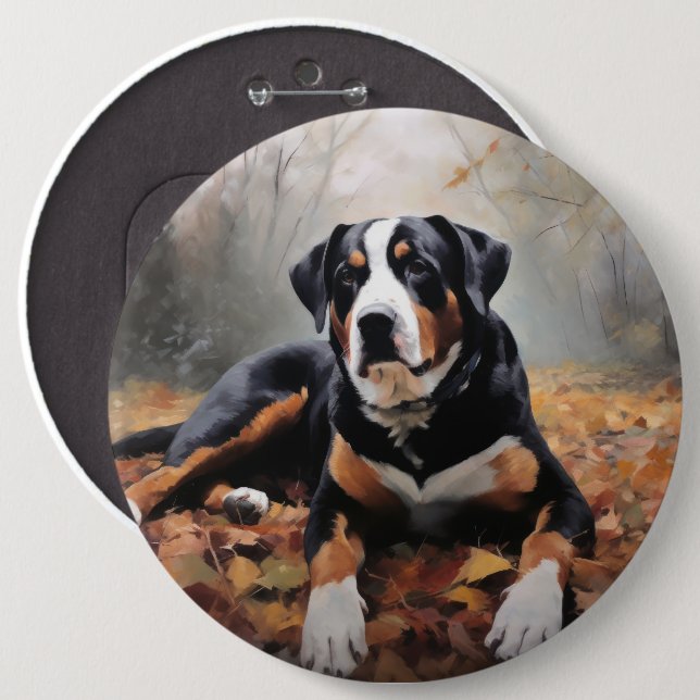 Greater Swiss Mountain  in Autumn Leaves Fall Button (Front & Back)
