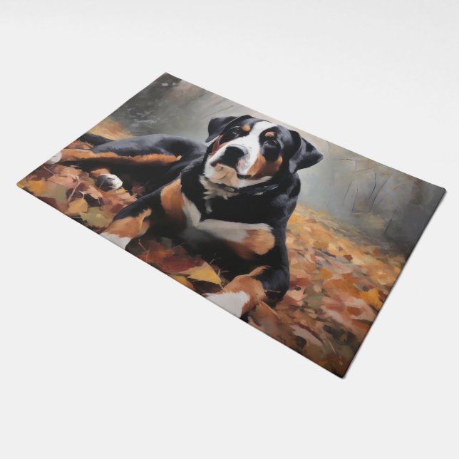 Greater Swiss Mountain  in Autumn Leaves Fall Doormat (Angled)
