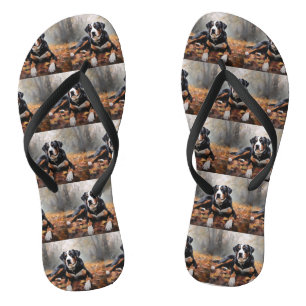 Greater Swiss Mountain  in Autumn Leaves Fall Flip Flops