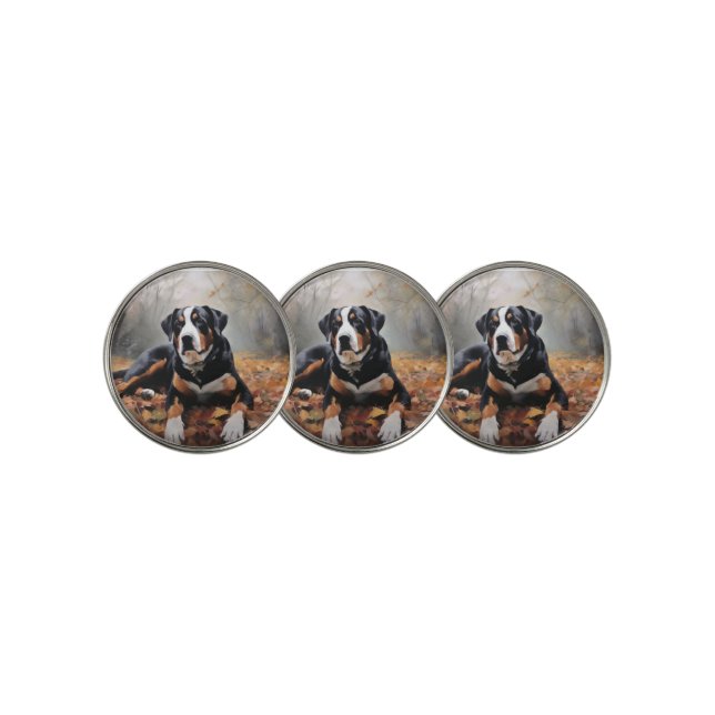 Greater Swiss Mountain  in Autumn Leaves Fall Golf Ball Marker (3 Up)