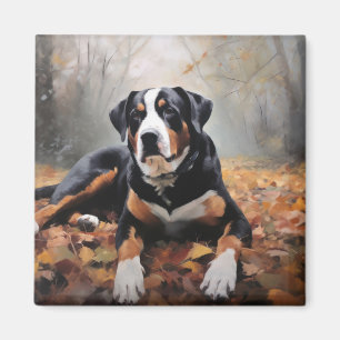 Greater Swiss Mountain  in Autumn Leaves Fall Magnet