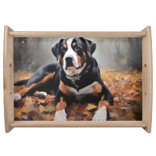 Greater Swiss Mountain in Autumn Leaves Fall Serving Tray
