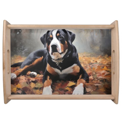 Greater Swiss Mountain  in Autumn Leaves Fall Serving Tray