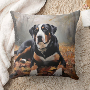 Greater Swiss Mountain in Autumn Leaves Fall Throw Pillow