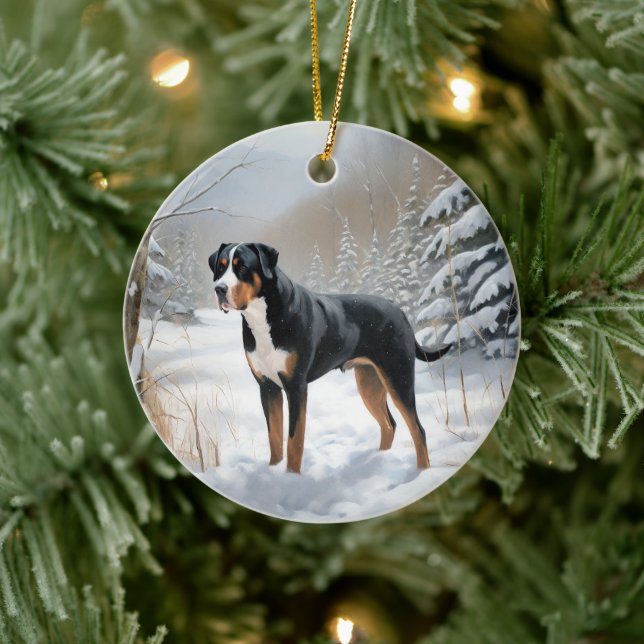 Greater Swiss Mountain Let It Snow Christmas Ceramic Ornament (Tree)