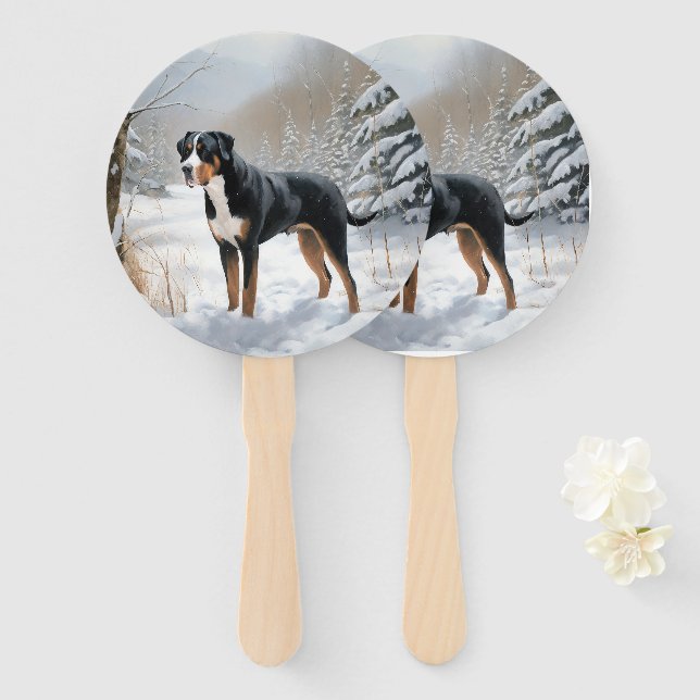Greater Swiss Mountain Let It Snow Christmas Hand Fan (Front and Back)