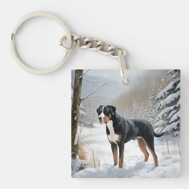 Greater Swiss Mountain Let It Snow Christmas Keychain (Front)