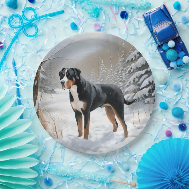 Greater Swiss Mountain Let It Snow Christmas Paper Plates (Party)