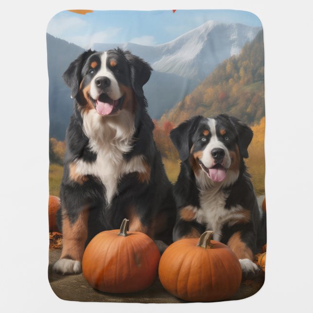 Greater Swiss Mountain Pup Autumn Delight Pumpkin Baby Blanket (Front)