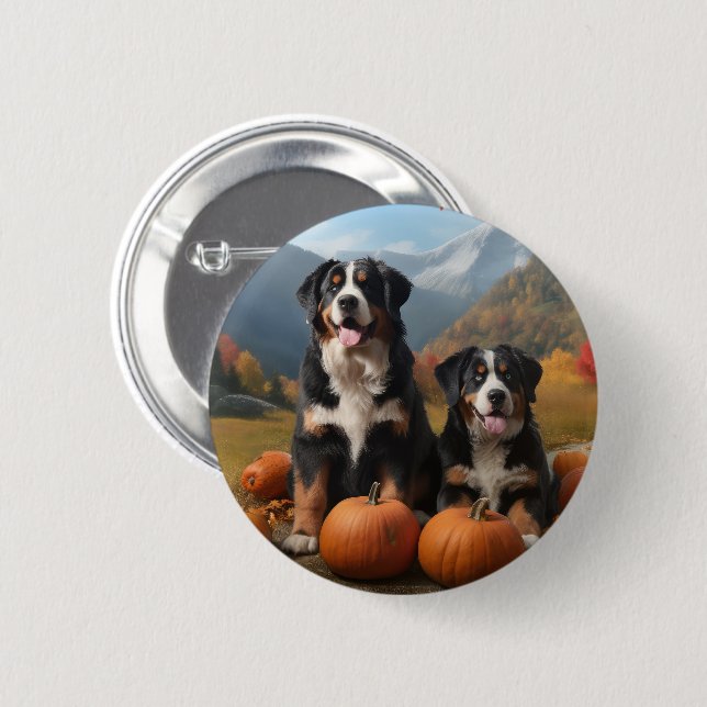 Greater Swiss Mountain Pup Autumn Delight Pumpkin Button (Front & Back)