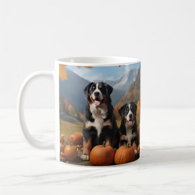 Greater Swiss Mountain Pup Autumn Delight Pumpkin Coffee Mug (Left)