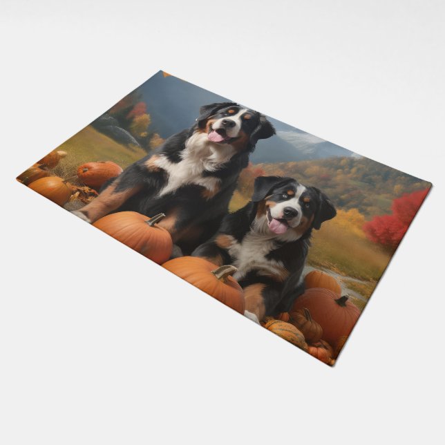 Greater Swiss Mountain Pup Autumn Delight Pumpkin Doormat (Angled)