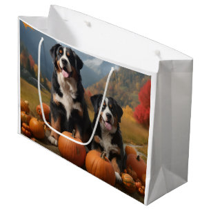 Greater Swiss Mountain Pup Autumn Delight Pumpkin Large Gift Bag