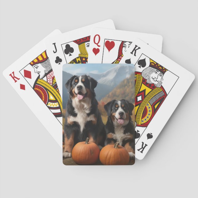 Greater Swiss Mountain Pup Autumn Delight Pumpkin Poker Cards (Back)