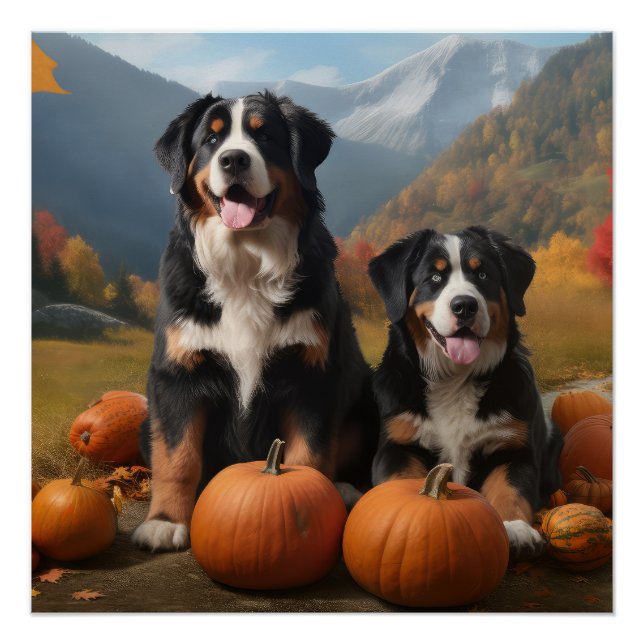 Greater Swiss Mountain Pup Autumn Delight Pumpkin Poster (Front)