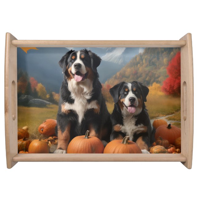 Greater Swiss Mountain Pup Autumn Delight Pumpkin Serving Tray (Front)