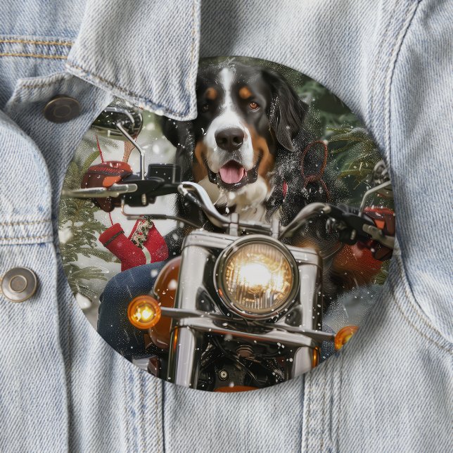 Greater Swiss Mountain Riding Motorcycle Christmas Button (In Situ)