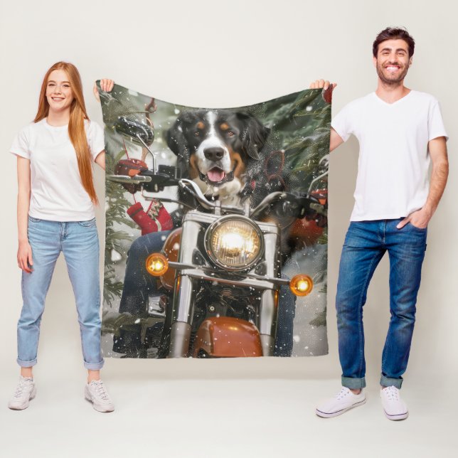 Greater Swiss Mountain Riding Motorcycle Christmas Fleece Blanket (In Situ)