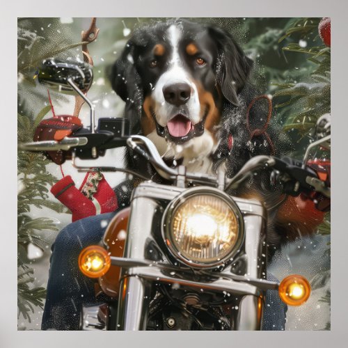 Greater Swiss Mountain Riding Motorcycle Christmas Poster